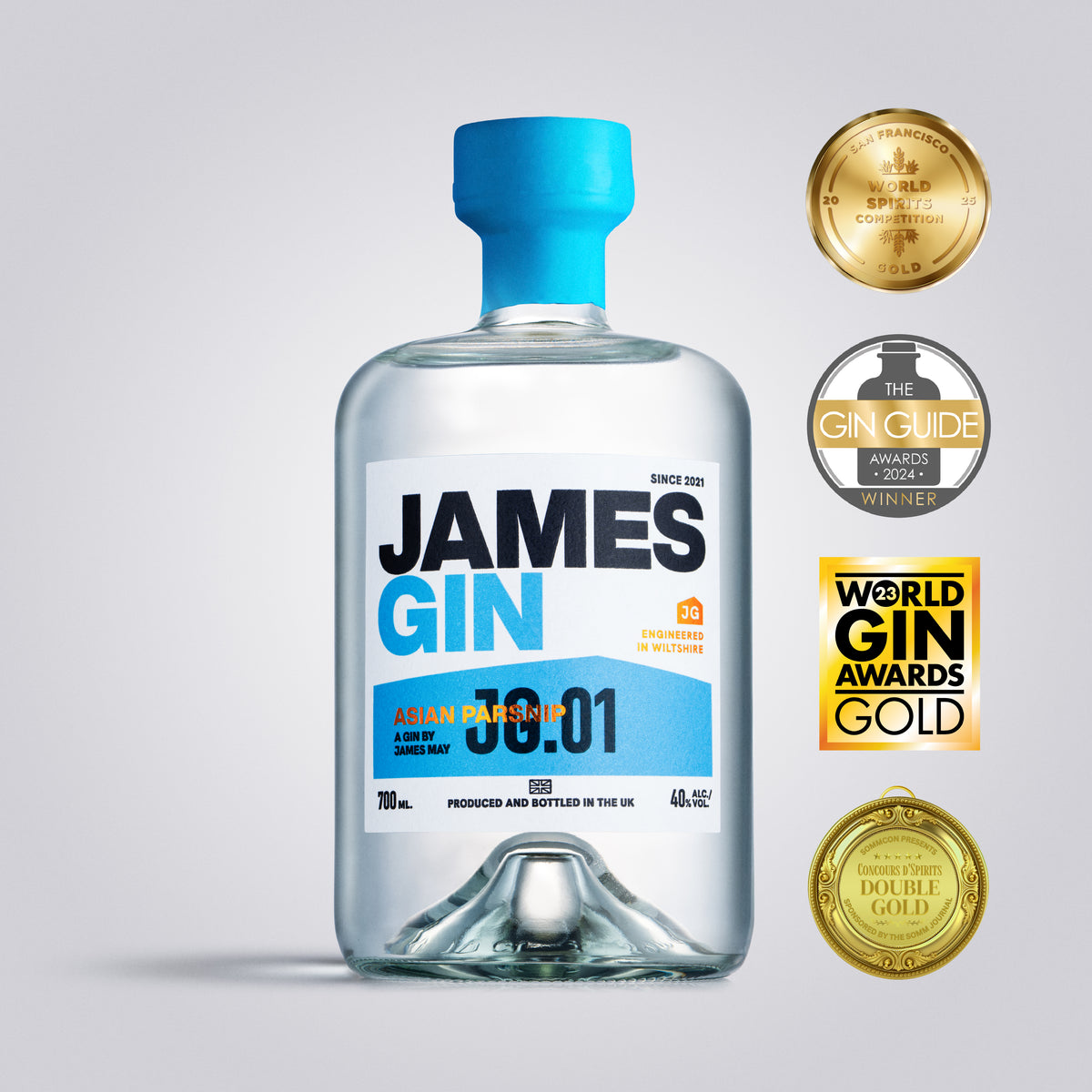 Bottle of Asian Parsnip Gin with Awards | James Gin US | Award Winning Gin by James May