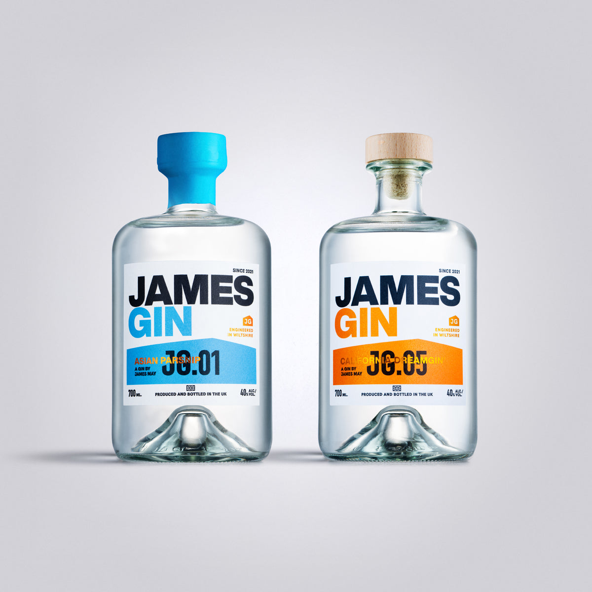 James Gin California Dreamgin and Asian Parsnip Bottles – Premium Craft Gin by James May, produced and bottled in UK.