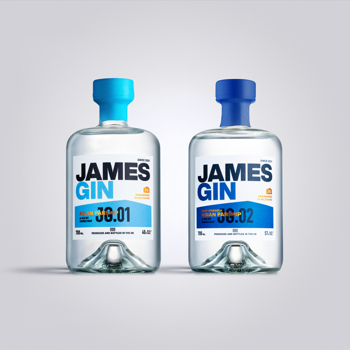 James Gin Asian Parsnip Navy Strength and Asian Parsnip Bottles – Premium Craft Gin by James May, produced and bottled in UK.